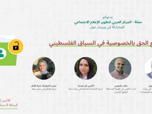 دعوة للمشاركة في حوارية حول واقع الحق بالخصوصية في السياق الفلسطيني