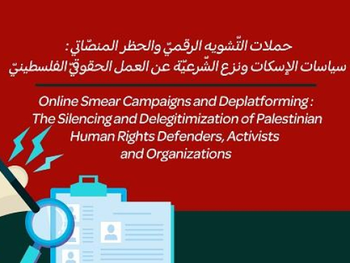 حملات التّشويه الرقميّ والحظر المنصّاتي : سياسات الإسكات ونزع الشّرعيّة عن العمل الحقوقيّ الفلسطينيّ - ورقة موقف